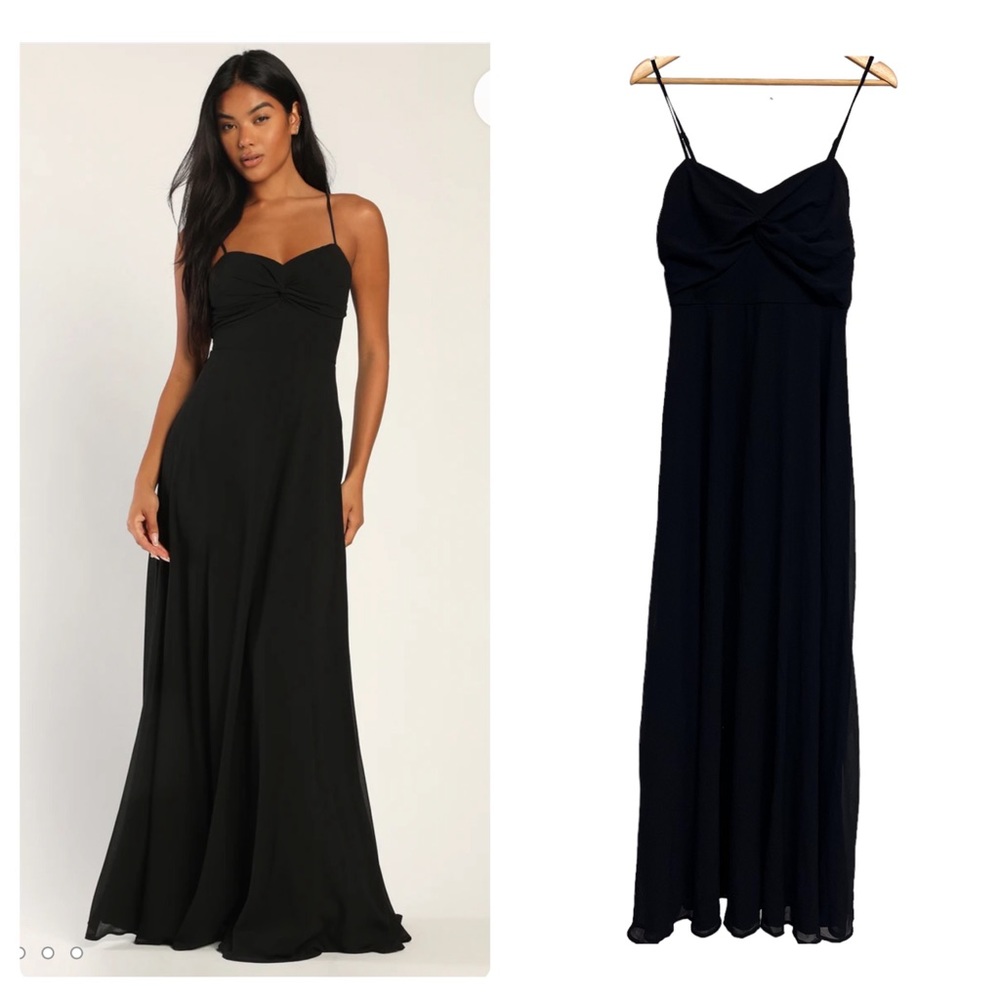 New Lulus Modern Radiance Black Twist Front A‎ Line Maxi Dress